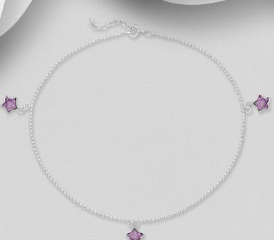 925 Sterling Silver Star Anklet Decorated With CZ