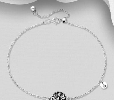 Şəkli böyütmək üçün tiklayın 925 Sterling Silver Oxidized Tree Anklet, Decorated with CZ Simulated Diamonds