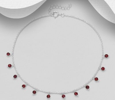 925 Sterling Silver Anklet, Beaded with Gemstone Beads