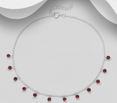 Şəkli böyütmək üçün tiklayın 925 Sterling Silver Anklet, Beaded with Gemstone Beads