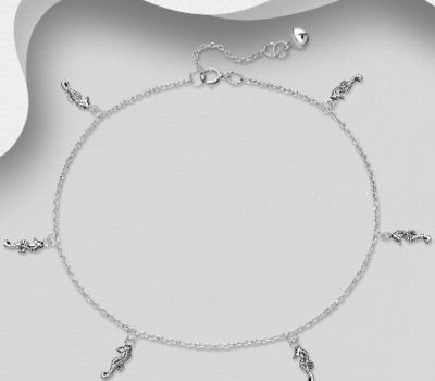 925 Sterling Silver Oxidized Seahorse Anklet