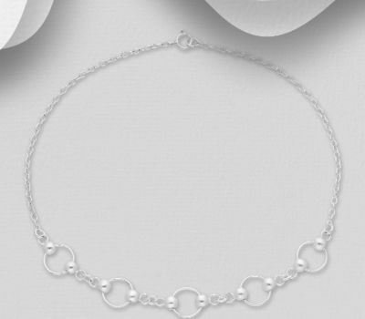 925 Sterling Silver Ball & Circle Anklet