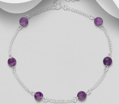 Malın səhifəsinə keç 925 Sterling Silver Anklet, Beaded with Gemstone Beads
