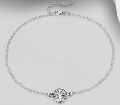 925 Sterling Silver Oxidized Tree of Life Anklet