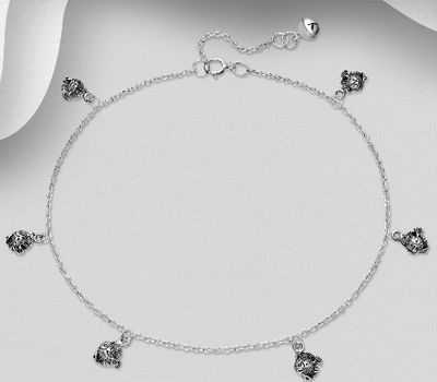 925 Sterling Silver Oxidized Fish Anklet