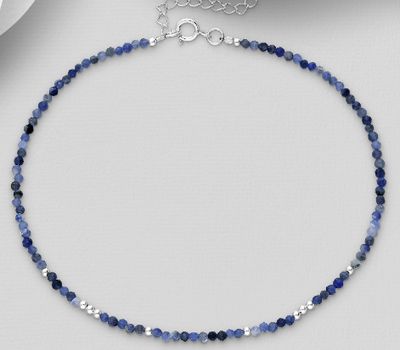 925 Sterling Silver Adjustable Anklet, Beaded with Gemstone Beads