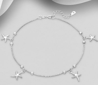 925 Sterling Silver Ball and Starfish Anklet