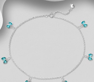 Sterling silver anklet decorated with cz heart's.