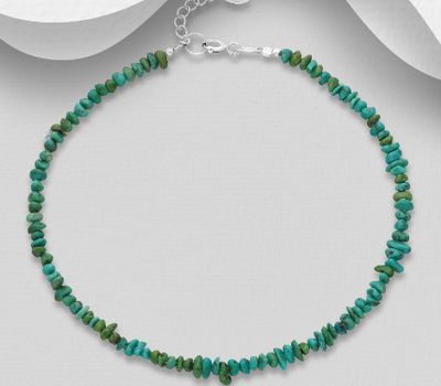 925 Sterling Silver Anklet Beaded with Turquoise