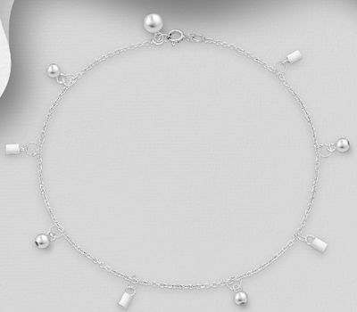 925 Sterling Silver Ball and Bell Anklet