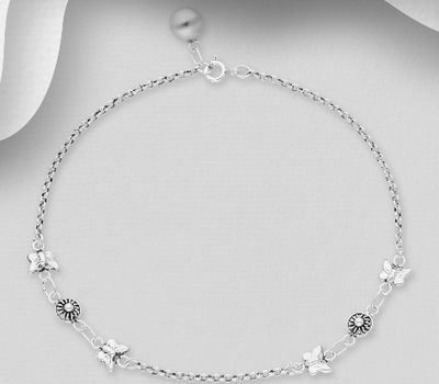 925 Sterling Silver Bell and Butterfly Anklet