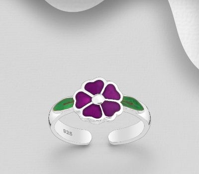 925 Sterling Silver Adjustable Flower Toe Ring, Decorated with Colored Enamel