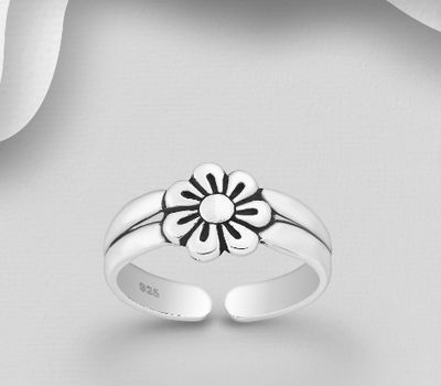 925 Sterling Silver Adjustable Flower Toe Ring