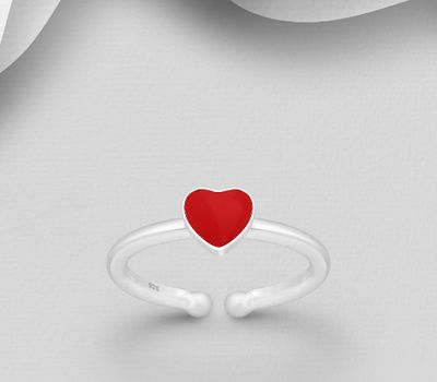 Malın səhifəsinə keç 925 Sterling Silver Adjustable Heart Toe Ring, Decorated with Colored Enamel