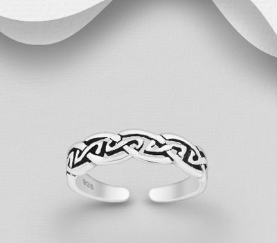 925 Sterling Silver Adjustable Oxidized Celtic Toe Ring