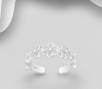 Şəkli böyütmək üçün tiklayın 925 Sterling Silver Adjustable Flower Toe Ring