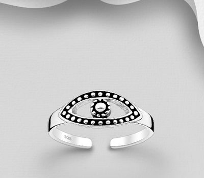925 Sterling Silver Adjustable Oxidized Eye Toe Ring