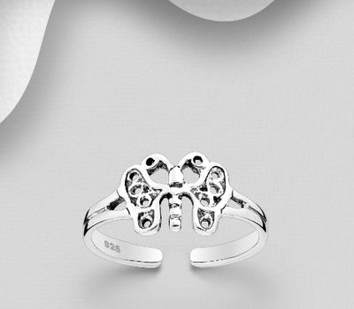 925 Sterling Silver Adjustable Oxidized Butterfly Toe Ring