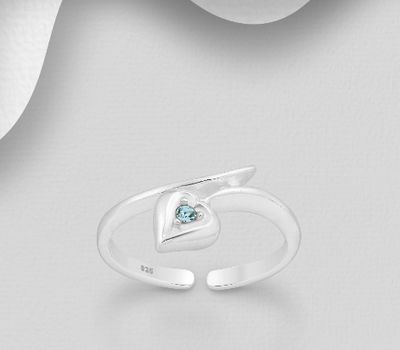 Şəkli böyütmək üçün tiklayın 925 Sterling Silver Adjustable Heart Toe Ring, Decorated with Crystal Glass