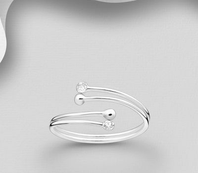 Şəkli böyütmək üçün tiklayın 925 Sterling Silver Adjustable Toe Ring, Decorated with Variuse Crystal Glass