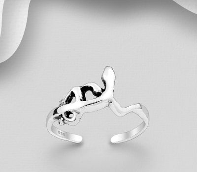 Şəkli böyütmək üçün tiklayın 925 Sterling Silver Adjustable Gecko Lizard Toe Ring