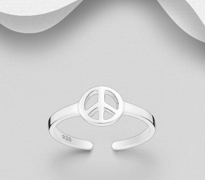 925 Sterling Silver Adjustable Peace Symbol Toe Ring