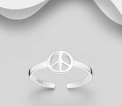 Şəkli böyütmək üçün tiklayın 925 Sterling Silver Adjustable Peace Symbol Toe Ring