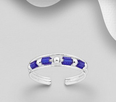 Şəkli böyütmək üçün tiklayın 925 Sterling Silver Adjustable Ball Toe Ring, Beaded with Seed Beads