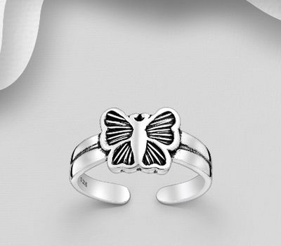925 Sterling Silver Adjustable Oxidized Butterfly Toe Ring