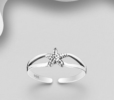 Şəkli böyütmək üçün tiklayın 925 Sterling Silver Oxidized Adjustable Oxidized Starfish Ring