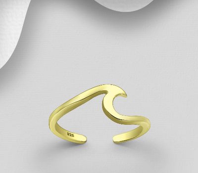 Şəkli böyütmək üçün tiklayın 925 Sterling Silver Wave Toe Ring, Plated with 1 Micron 14K Yellow Gold