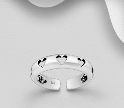 Şəkli böyütmək üçün tiklayın 925 Sterling Silver Adjustable Heart Toe Ring