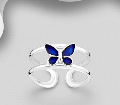 Şəkli böyütmək üçün tiklayın 925 Sterling Silver Adjustable Butterfly Toe Ring, Decorated with Colored Enamel