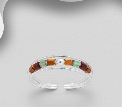 Sterling silver toe ring decorated with colored seed beads.