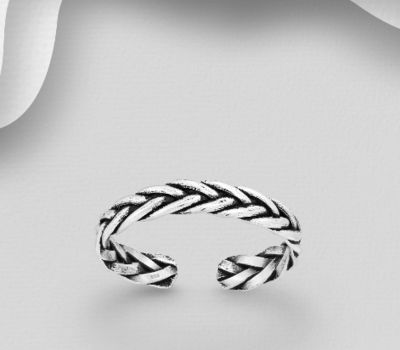 925 Sterling Silver Adjustable Oxidized Weave Toe Ring
