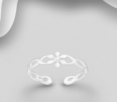 Şəkli böyütmək üçün tiklayın 925 Sterling Silver Oxidized Flower Toe Ring