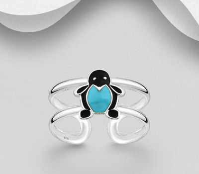 Şəkli böyütmək üçün tiklayın 25 Sterling Silver Adjustable Penquin Toe Ring, Decorated with Colored Enamel