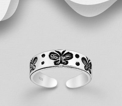 Malın səhifəsinə keç 925 Sterling Silver Adjustable Oxidized Butterfly Toe Ring
