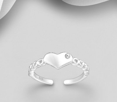Şəkli böyütmək üçün tiklayın 925 Sterling Silver Adjustable Heart Toe Ring, Decorated with Crystal Glass