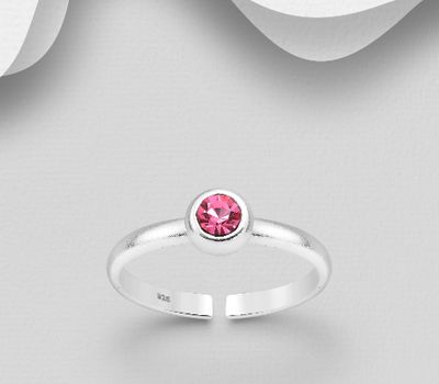 925 Sterling Silver Adjustable Toe Ring, Decorated with Various Colors Crystal Glass