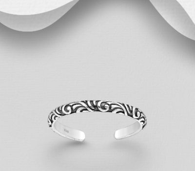 925 Sterling Silver Oxidized Adjustable Swirl Toe Ring