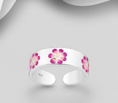 Şəkli böyütmək üçün tiklayın 925 Sterling Silver Adjustable Flower Toe Ring, Decorated with Colored Enamel
