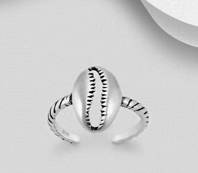925 Sterling Silver Adjustable Oxidized Shell Toe Ring
