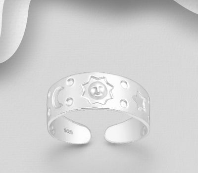 925 Sterling Silver Adjustable Star and Sun Toe Ring