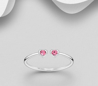 925 Sterling Silver Adjustable Heart Toe Ring, Decorated with Crystal Glass