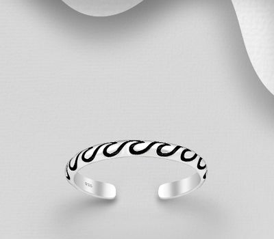 925 Sterling Silver Adjustable Oxidized Wave Toe Ring