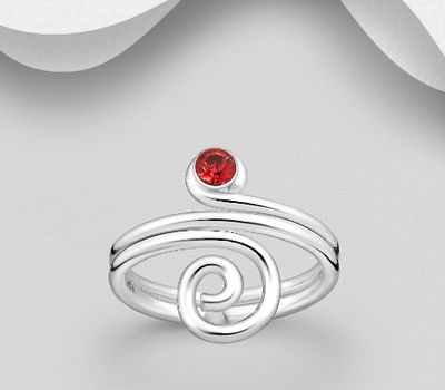 925 Sterling Silver Swirl Toe Ring, Decorated with Crystal Glass