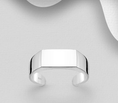 925 Sterling Silver Adjustable Engravable Square Toe Ring