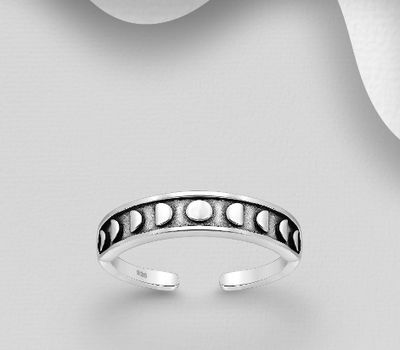 925 Sterling Silver Oxidized Adjustable Crescent Moon Toe Ring