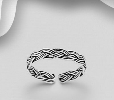 925 Sterling Silver Adjustable Oxidized Weave Toe Ring